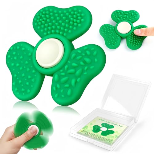 Sensory Fidget Spinners Toy for Adults, 2 in 1 Green Textured Worry Stone, Quiet Desk Office Trefoil Fidget Spinner Stress St. Patrick's Day Party Gifts for Teen