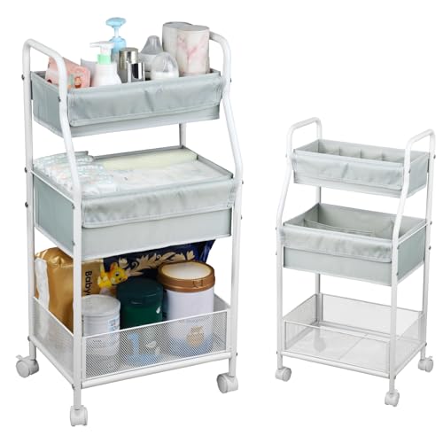 Image of Moteph Rolling Utility Cart with Wheels, 3-Tier Diaper Cart, Rolling Nursery Cart & Baby Caddy Organizer for Nursery Essentials, Bedside/Postpartum Cart, Craft & Art Storage, Rolling Book Cart