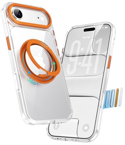 Image of for iPhone Air Case, Compatible with MagSafe, Slim Shockproof Military-Grade Rugged Protective Case with Stand, Camera Control, Comfort Grip (E-Clear Orange, iPhone Air)