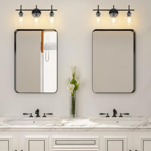 Image of foucasal Bathroom Vanity Light Fixtures, 3-Lights Modern Black Vanity Lighting with Clear Wine Glass Shade, Bathroom Lights Over Mirror, Wall Lamp for Bedroom, Hallway, Living Room, Restroom