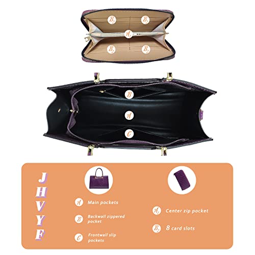 Jhvyf Women Work Purses Satchel Crocodile Pattern Shoulder Bag Lady Retro Tote Fashion Faux Patent Leather Top Handle Handbags With Wallet 2Pcs Set Purple #TOP3