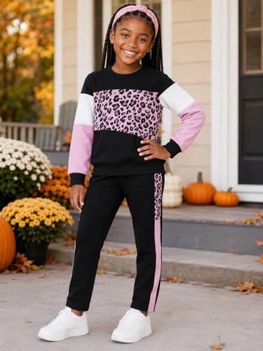 Image of Toddler Girls 2 Piece Cute Outfits, Crewneck Sweatshirt with Jogger Pants Kids Clothing Set for Fall Winter
