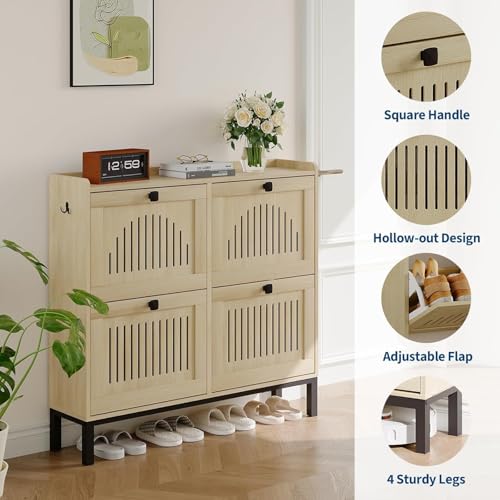 Meuble à chaussures moderne en bois naturel avec grands compartiments - 6