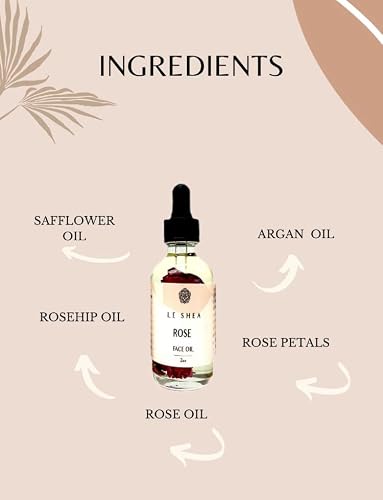 Le Shea Rose Face Oil, Argan & Rosehip Oil, Hypoallergenic Herb Infused Rose Oil, Daily Facial Moisturizer,All Natural For Dry Sensitive Skin #TOP1