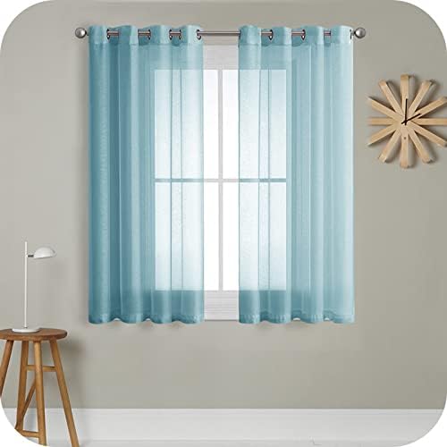 MRTREES Voile Curtains 54 Drop 2 Panels Faux Linen Grey Curtain for Bedroom Eyelet Short Sheer Curtains Panel for Living Room Patio Door 55x54 Drop 140cm x 137cm