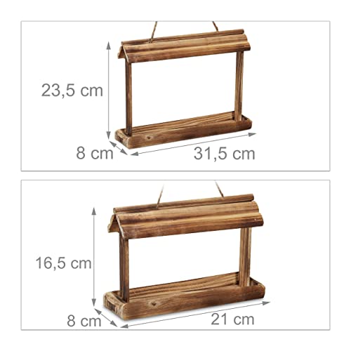 Relaxdays Bird Feeder, Set of 2, Feeding Station, Hanging, H x W x D: 23.5 x 31.5 x 8 cm, Wood, Natural - Image 4
