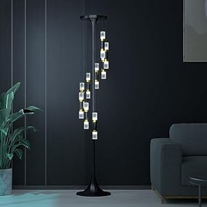 E.P. Light Modern Multiple Heads Black Floor Lamp for Bedroom, 71 inch Tall Dimmable Standing LED Floor Lamp for Living Room, Unique Reading Floor Lamp with Remote for Office