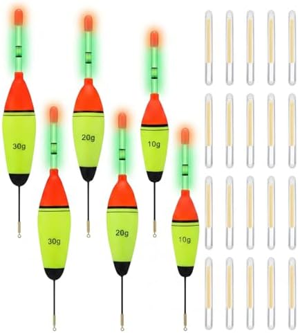 Shappy 6 Pcs Lighted Fishing Bobbers Floats 20 Pcs Glow Sticks Gl...
