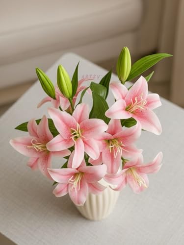 Image of ARTSY Artificial Flowers for Decoration Lily Flower Bunch for vase /Pot, Long Size Stick stem, Home /Office Decor, Gift, Artificial Plant, Craft, Without Vase, 100 cm Height, 1 piece, babypink