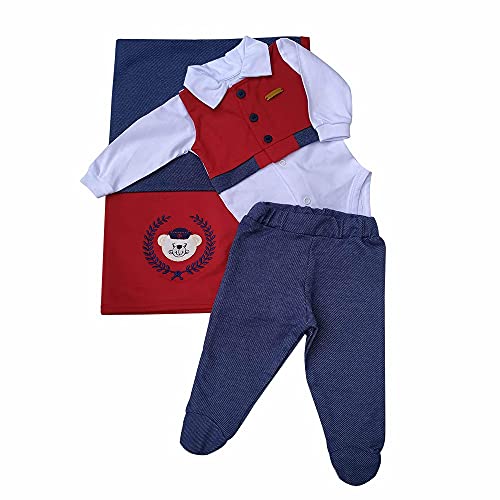 Kit Saída Maternidade Bebê Menino Body Mijão Manta 3 Peças