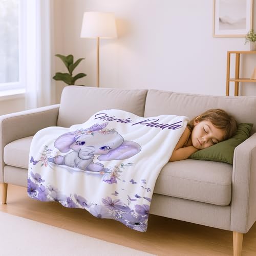 Image of Personalized Baby Blanket with Name, Custom Name Blanket for Kids Soft Flanne Blankets in Easter Personalized Baby Gifts for Infant Newborn Shower (Purple)