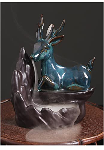 Rareoptimist Ceramic Unique Deer Waterfall Incense Burner Animal Backflow Incense Holder, With 50 Mixed Incense Cones + Tweezer, Aromatherapy Ornament Home Decor, Yoga, Birthday Present, Xmas Gift #TOP12