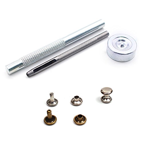Bestgle 120 Sets Leather Rivets With Fixing Tool Kit, Double Cap Rivet Replacement Tubular Metal Studs Snap Fasten Kit For Diy Leather Jeans Clothing Craft Repairing Decoration (Silver,Bronze) #TOP3