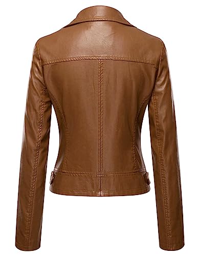 Tanming Women's Faux Leather Moto Biker Short Coat Jacket (LightBrown-XS)