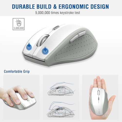 Image of E-YOOSO Wireless Mouse for Laptop, Portable Optical Computer Mouse, 6 Buttons, Cordless 2.4GHz with USB Receiver, 5-Level 4800 DPI, 18 Months Battery Life, for PC, Chromebook, Windows, Mac(White Gray)