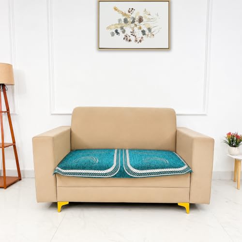 Image of Homerz Premium Chenille Fabric Sofa Cover | Soft, Durable & Dustproof | Decorative Couch Cover (Ghoomar Teal, 2 Seater, Only Seat Cover)