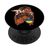Ukraine Basketball-Fan-Trikot, unordentliches Haar, Mädchen PopSockets mit austauschbarem PopGrip