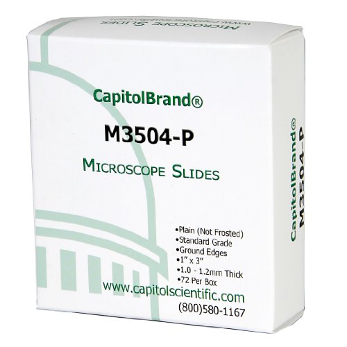 CapitolBrand Glass Microscope Slides, Plain, Standard Grade, Size: 3 x 1-Inch (Box of 72)