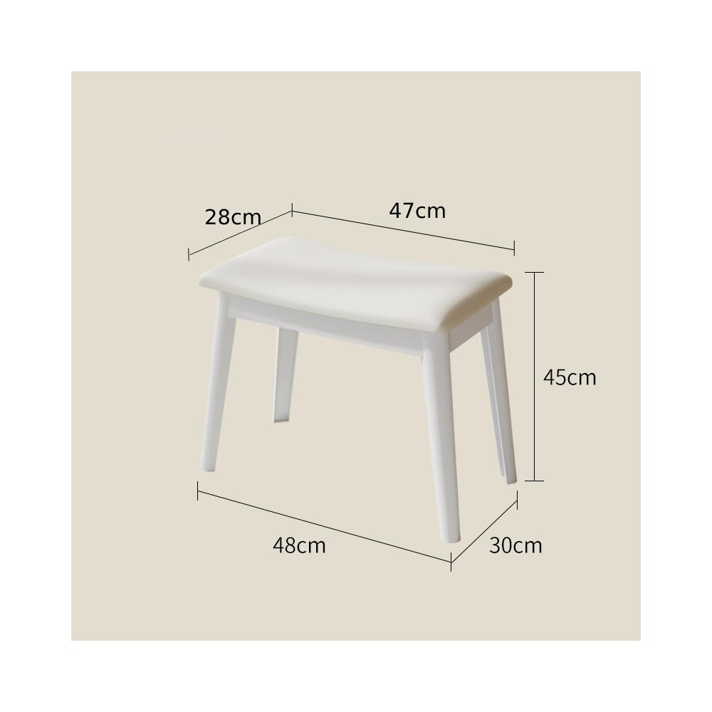 Balama Sgabello da toeletta, bianco, imbottito, 47 x 28 x 45 cm, con robusta ecopelle e gambe in plastica, leggero, fino a 150 kg