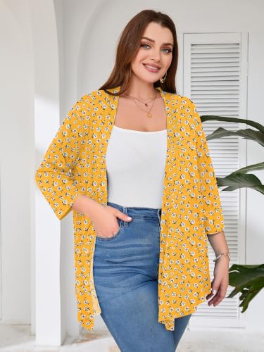 Image of AusLook Women's Plus Size Lightweight Open Front Cardigan 3 /4 Sleeve Cover Ups Shrugs Shawls and Wraps Kimono Jacket Coat