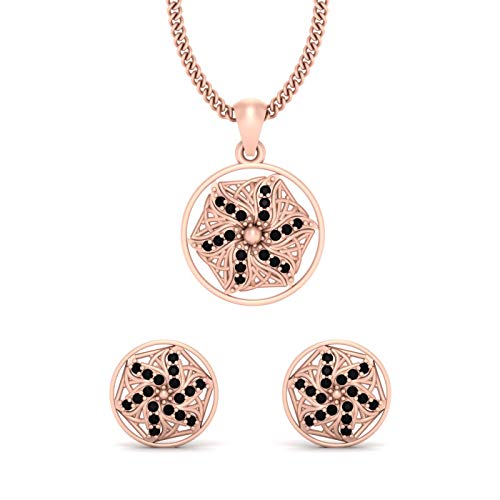 Colgante de compromiso de diamante negro oro rosa y plata de ley juego de pendientes