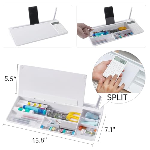 Image of Small Glass Desktop Whiteboard Dry-Erase-Board - Computer Keyboard Stand with Calculator White Board Surface Pad with Drawer, Desk Organizers with Accessories for Office, Home, School Supplies - White