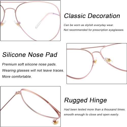 Image of Dollger Aviator Clear Lens Glasses Non-prescription Eyeglasses Metal Frame for Women Men (3025 rose gold)