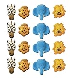 Jungle Zoo Animals - Monkey, Lion, Zebra and Elephant Edible Sugar Cake Toppers, 12 Count