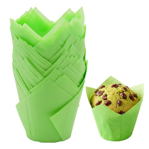 urmetimern 50 Pcs Green Tulip Cupcake Liners for Baking, Muffin Liners