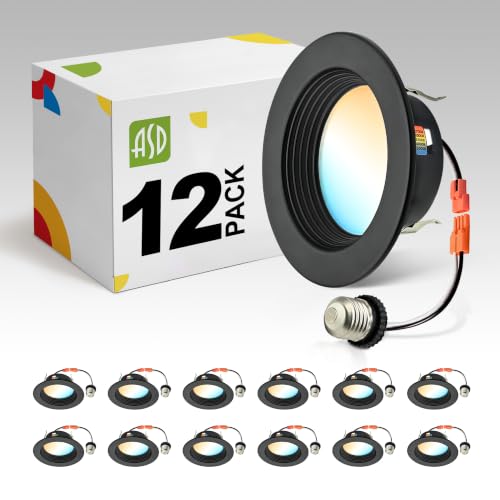 ASD 12 Pack Black 4 Inch Retrofit LED Recessed Light, 5CCT Wafer Lights