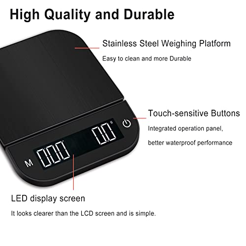 Bomata Coffee Scale With Auto-Timer, 0.1G/3Kg, Rechargeable, With Auto Mode For Pour Over Coffee And Espresso, Drip Detection, Metal Stainless Steel Platform, Led Display, Manual Mode #TOP5
