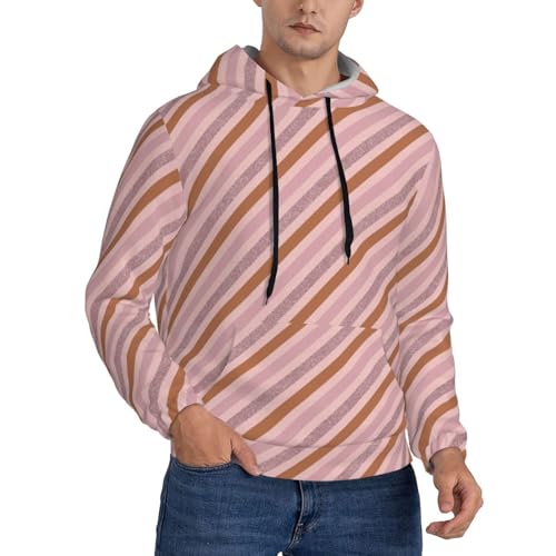 Hoodies For Men - Pink Diagonal Stripe Print Long Sleeve Casual Men'S Hoodies & Sweatshirts Pullover With Pocket