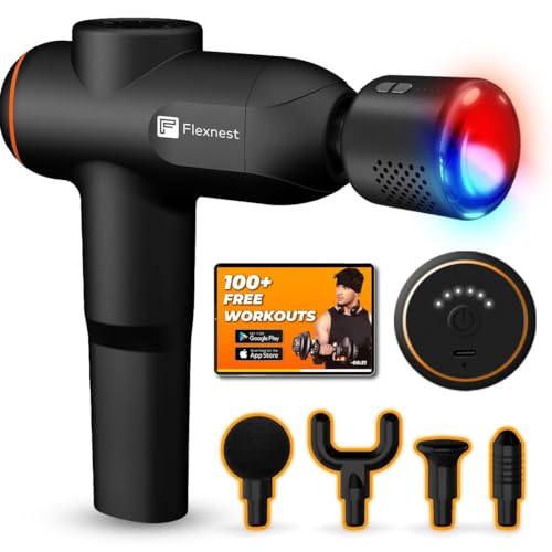 Flexnest Premium German-Designed Vibration Gun Massager with 4 Silicone  Coated Heads and Long Battery Life for Physio Pain Relief, Deep Tissue  Percussion for Full Body, Battery Powered - (Black) (Turbo Massage Gun