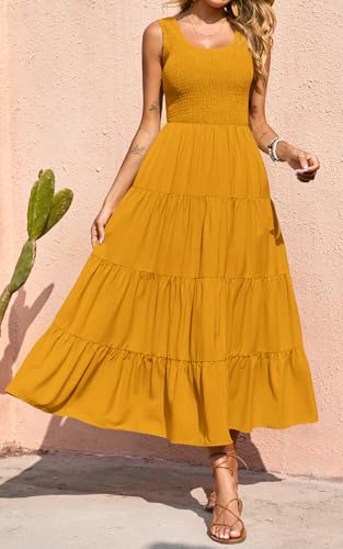 Image of PRETTYGARDEN Women's 2026 Casual Loose Plain Maxi Sundress Smocked Tank Dress Sleeveless Summer Beach Tiered Long Dresses