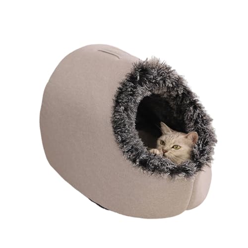 Hundehöhle Katzenhöhle Kuschelhöhle Katze Wärmeschutz im Winter Katzenbett Katzen zubehör Plüsch Katzenkissen für Katzen Kleine Hunde (Grau,M)