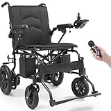 Electric Wheelchair for Adults with Remote Control, 15 Miles Foldable Motorized Wheelchair, Portable Power Wheelchairs for Senior, Black