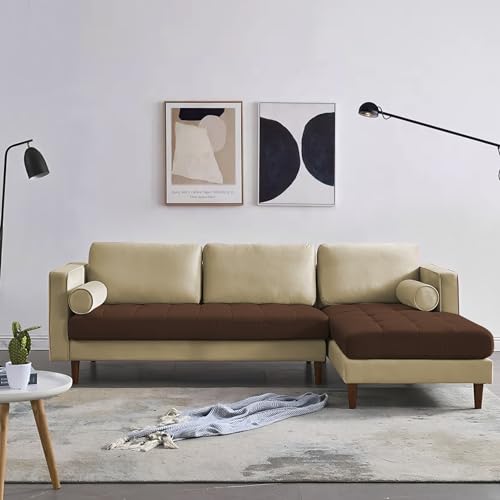 Image of Lezra RHS 4 Seater L Shape Sofa Set for Living Room (Cream Brown Fabric) Premium Fabric Sofa