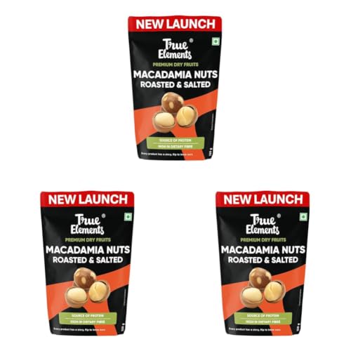 Image of True Elements Macadamia Nuts Roasted And Salted 120g - Crunchy and Roasted Nuts | Healthy Snack | High in Fibre and Protein | Premium Dry Fruits (Pack of 3)