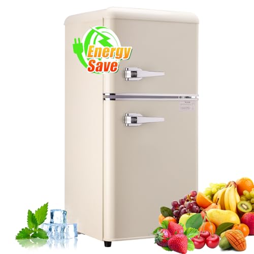 Image of Cucina Magica Mini Fridge with Freezer, 3.2 Cu.Ft Mini Fridge, Retro Small Refrigerator with Adjustable and Removable Doors, Suitable for Office, Bedroom, Dormitory or Cabin, Cream