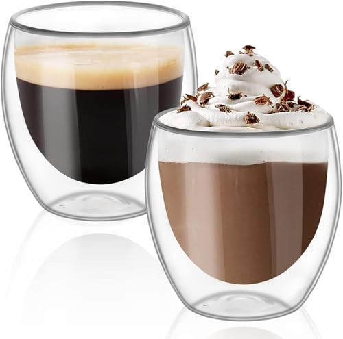 Image of Double Wall Glass Coffee Mugs - Glass Double Layer Tea & Coffee Cup Double Walled Glass Mugs for hot & Cold Drinks Coffee Tea Milk cappuchino Juice (250ML Mug, 2 Pieces) (MCV-2)