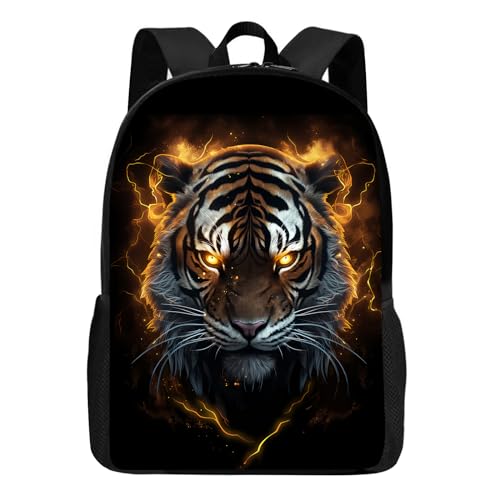 Huke Mochila infantil tigre para meninos e meninas, mochila legal de tigre de fogo para escola e viagem, mochilas para crianças grandes, bolsa de livros para estudantes do ensino fundamental e médio