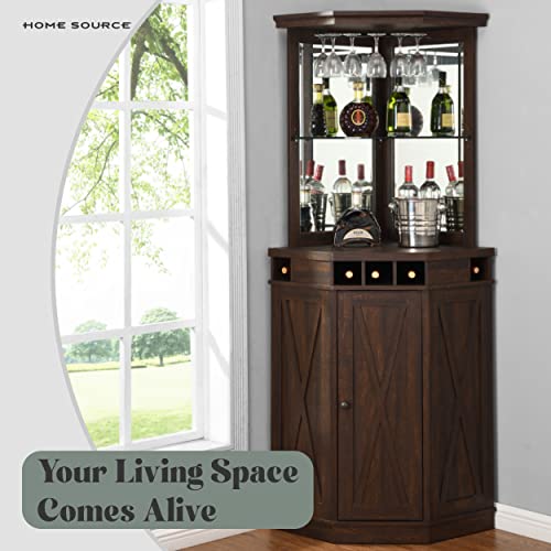 Home Source Mahogany Corner Bar Unit With Built-In Wine Rack And Lower Cabinet #TOP3
