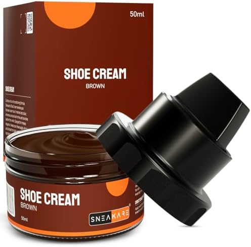 SNEAKARE Shoe Cream with Built-In Applicator | Water-Based Formula Shoe Polish for Leather Shoes, Bags, Jacket & Other Accessories | Footwear Shiner & Conditioner | Shoes Polish Brown Colour