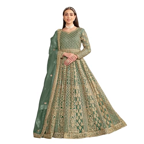 Vestido Anarkali bordado en hilo zari con dupatta para mujer