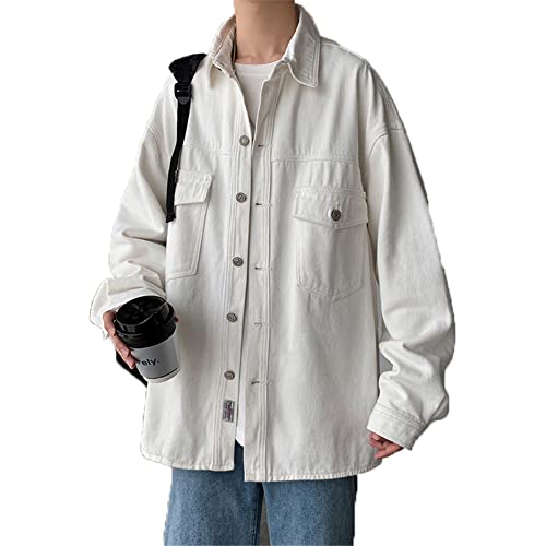 Veste en jean surdimensionnée homme Harajuku blanche XXXXL pour look streetwear décontracté