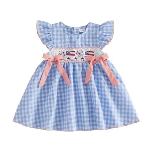 Yuufuniy Toddler Baby Girl 4th of July Outfit Flag Sleeveless Dress Fly Sleeve Summer Dresses Girls Independence Day Clothes (4th of July-Blue, 18-24 Months)