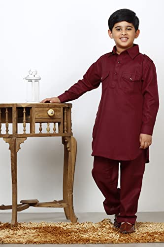 Image of Pro-Ethic Style Developer Kids Ethnic Wear Cotton Pathani Suit for Boys|Plain Kurta Pajama