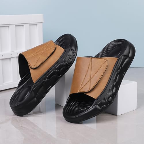 Sandalias de piel sintética cómodas para caminar: calzado plano de hombre con puntera abierta 3
