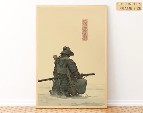 Image of Gamya Framed Japan Samurai Theme Wall Painting Posters For Office, Living Room, Bedroom Wall Decor - Japanese Japandi Samurai Aesthetic Room Decor (Tiger & Samurai, 13x19 Inches, Framed)