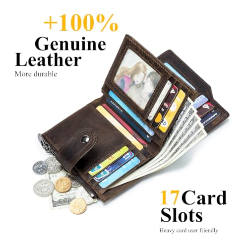 Image of Large Capacity Wallets for Men RFID Blocking Men Wallet Leather with Coin Pocket, 17 Card Slots, Flap ID Window, Coffee